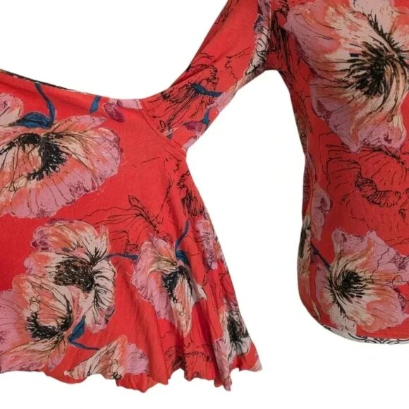 Free People We The Free Birds Of Paradise Printed Top Orange Women's size Medium - Picture 8 of 13